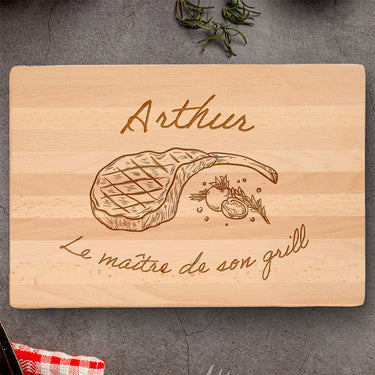 Planche à découper massive cadeau avec gravure, motif Maître du grill 