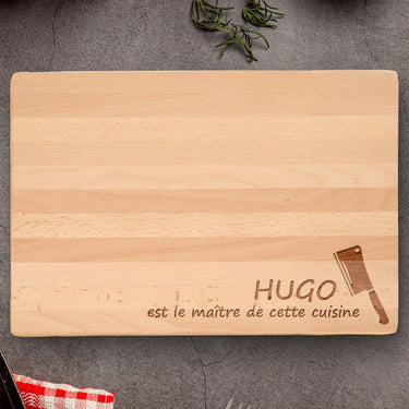 Planche à découper en bois massif avec gravure, Maître de la cuisine 1 