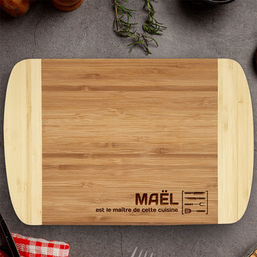Planche à découper en bambou gravée Monsieur Cuisine 2 