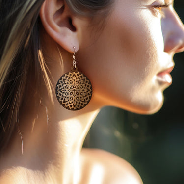 Boucles d'oreilles en bois HOORAY Mandala Noir 